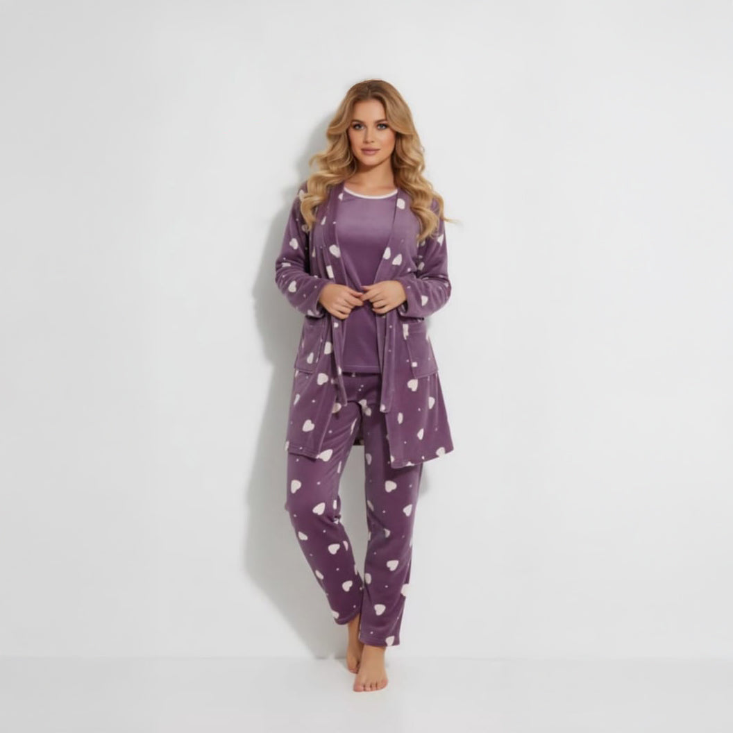 3-Piece Mohair Fleece Pajama & Robe Set