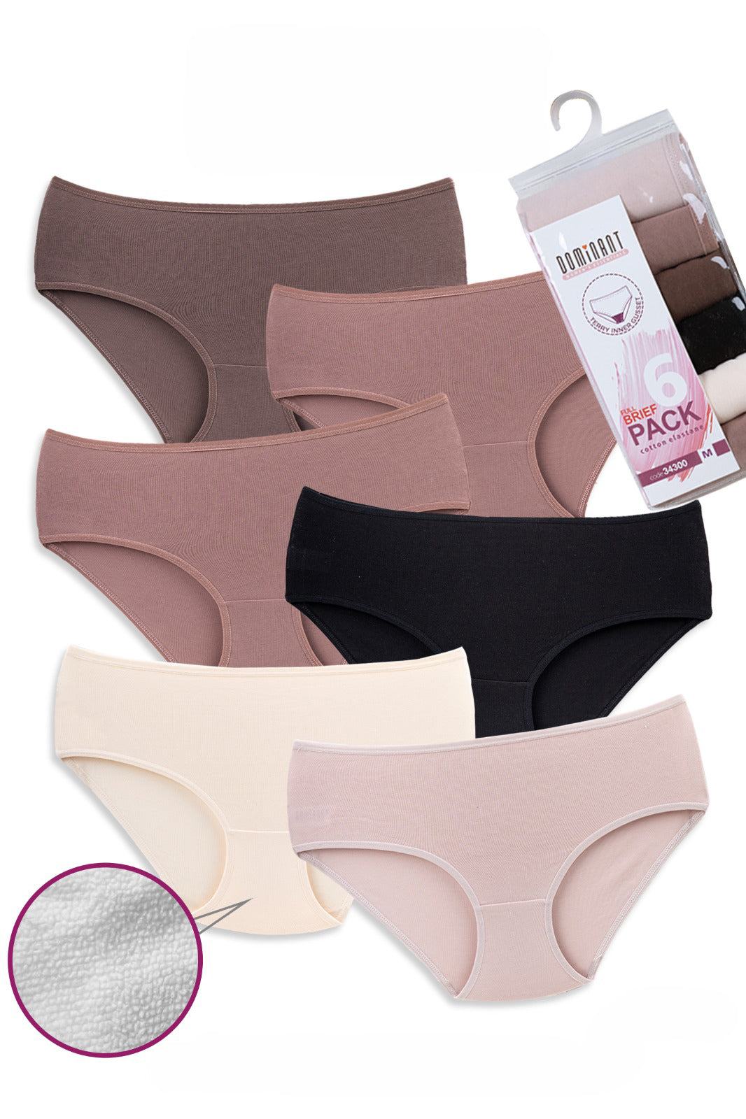 6-Pack High Waist Cotton Inner Towel Brief