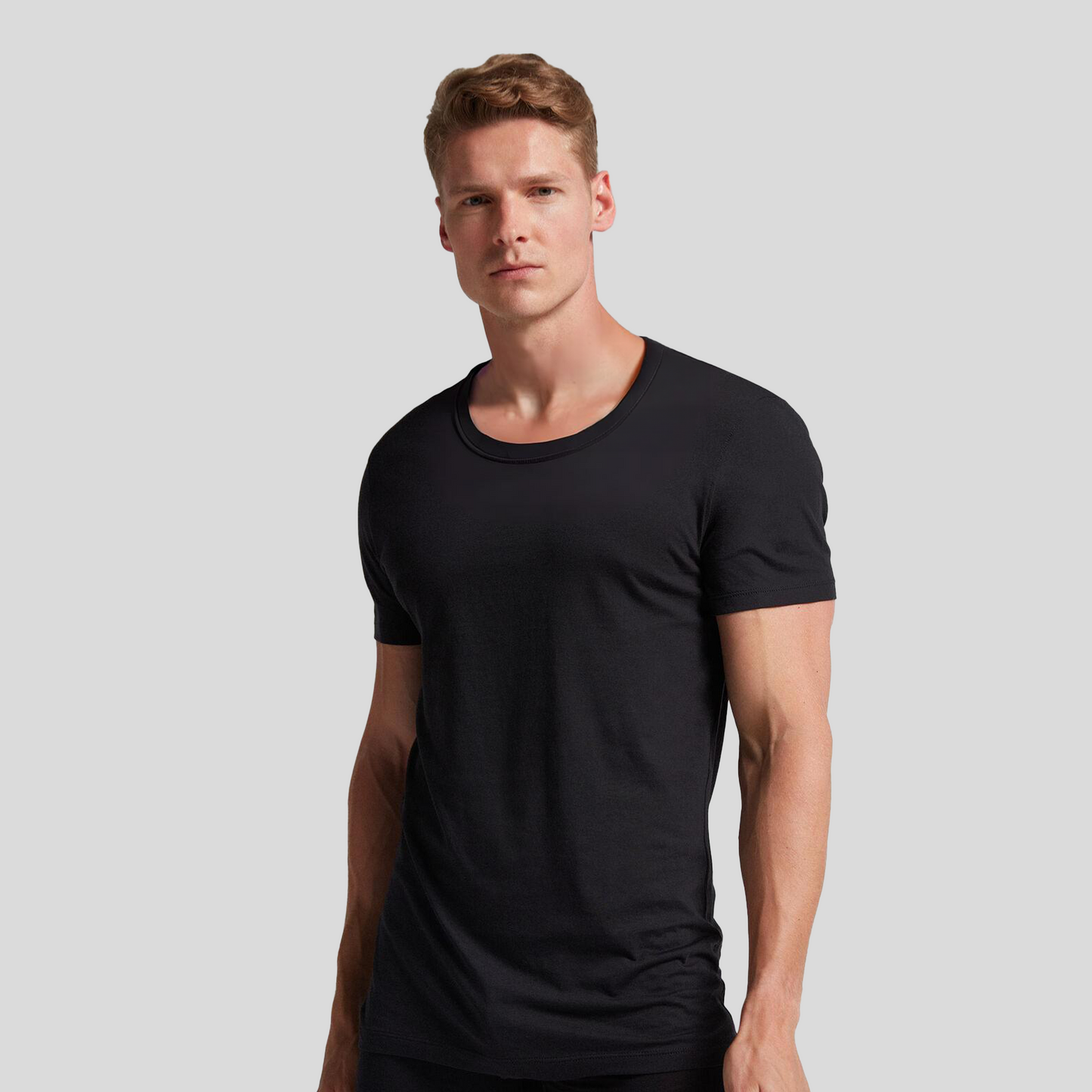 Cotton O-Neck Undershirt - Black