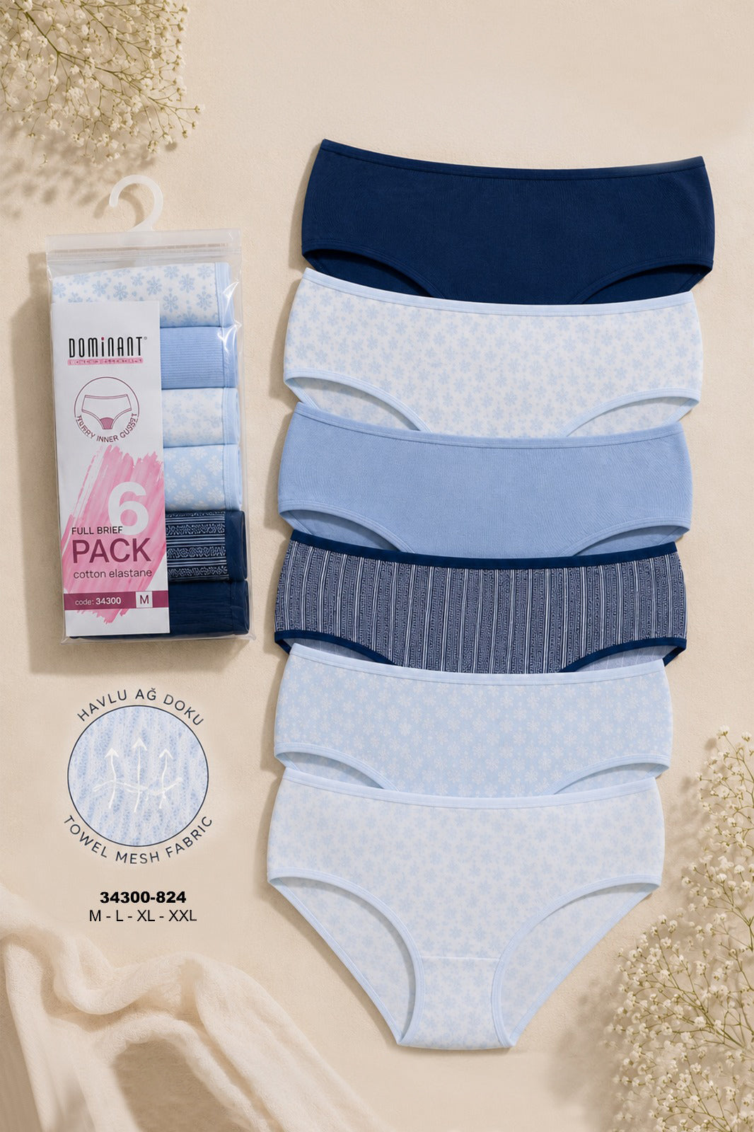6-Pack High Waist Cotton Inner Towel Brief