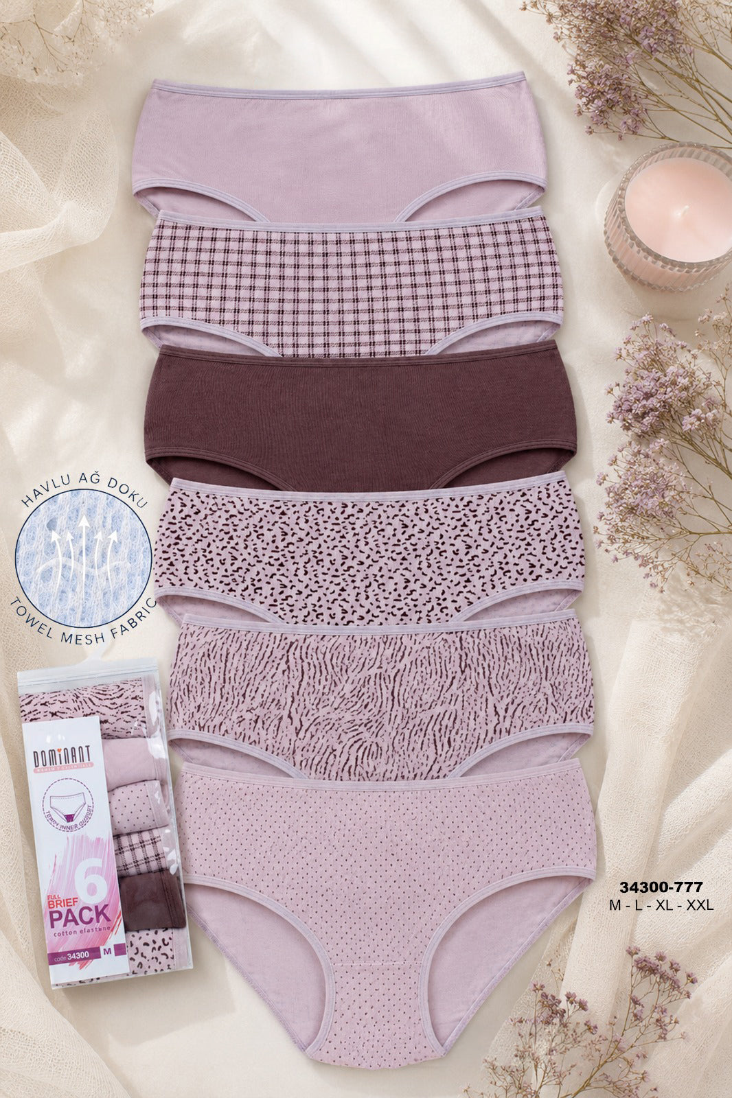 6-Pack High Waist Cotton Inner Towel Brief
