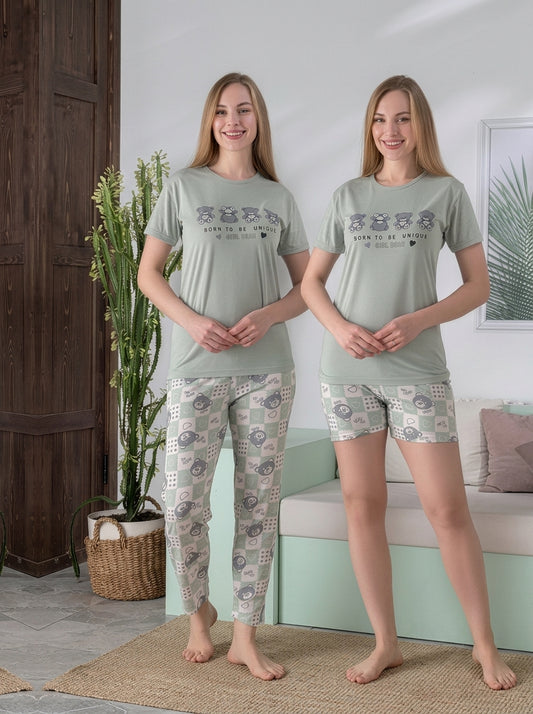 Light Cotton 3-Piece PJ Set – T-Shirt, Pajama Pant & Short