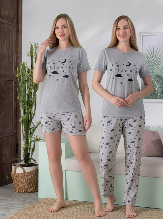 Light Cotton 3-Piece PJ Set – T-Shirt, Pajama Pant & Short